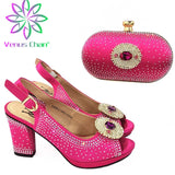 2021 Nice Gold Design Italian Slipper Shoes With Bag Set Latest Rhinestone African Women High Heels Shoes And Bags For Party