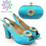 2021 Nice Gold Design Italian Slipper Shoes With Bag Set Latest Rhinestone African Women High Heels Shoes And Bags For Party