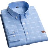 100% Cotton Oxford Plaid Solid Color Striped Shirt Tops Casual Long Sleeve Shirt Slim Fit Shirt Men Camisa Social Korean Clothes