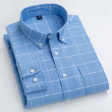 100% Cotton Oxford Plaid Solid Color Striped Shirt Tops Casual Long Sleeve Shirt Slim Fit Shirt Men Camisa Social Korean Clothes