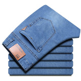 2021 Spring Summer Mens Jeans Stretch Thin Denim Light Blue  Colors Men's Straight Jean Pants Casual Lightweight Jeans Trousers