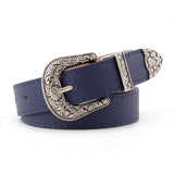 Women's Retro Pin Buckle Belt Vintage Carved  PU Leather Gothic Casual Fashion All-Match Belt Dress Waistband Luxury Brand