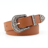 Women's Retro Pin Buckle Belt Vintage Carved  PU Leather Gothic Casual Fashion All-Match Belt Dress Waistband Luxury Brand