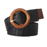 Vintage Boho Braided Waist Belt Summer Solid Female Belt Round Wooden Smooth Buckle Fake Straw Wide Belts For Women Hot Sale