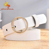Dressing ladies leather professional dress belt new round pin buckle leather wild jeans with narrow fashion students 2021 New