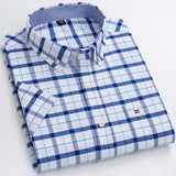 S~7xl Cotton Shirts for Men Short Sleeve Summer  Plus Size Plaid Shirt Striped Male Shirt Business Casual White New Regular Fit