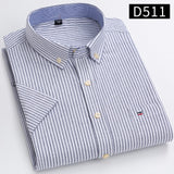 S~7xl Cotton Shirts for Men Short Sleeve Summer  Plus Size Plaid Shirt Striped Male Shirt Business Casual White New Regular Fit