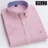 S~7xl Cotton Shirts for Men Short Sleeve Summer  Plus Size Plaid Shirt Striped Male Shirt Business Casual White New Regular Fit