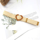 Vintage Boho Braided Waist Belt Summer Solid Female Belt Round Wooden Smooth Buckle Fake Straw Wide Belts For Women Hot Sale