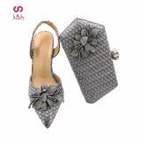 2021 New Design Rainbow Color Matching Shoes and Bag Set In Heels African Multi Pointed Toes Pumps for Party