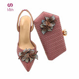 2021 New Design Rainbow Color Matching Shoes and Bag Set In Heels African Multi Pointed Toes Pumps for Party