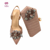 2021 New Design Rainbow Color Matching Shoes and Bag Set In Heels African Multi Pointed Toes Pumps for Party