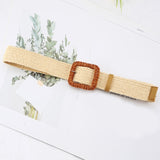 Vintage Bohemian Wide Belt Summer Wooden Buckle Wild Braided Belt Female Leopard Buckle Linen Weave Women Fake Straw Waist Belt