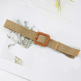 Vintage Bohemian Wide Belt Summer Wooden Buckle Wild Braided Belt Female Leopard Buckle Linen Weave Women Fake Straw Waist Belt