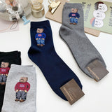 Cartoon gentleman bear Men's Socks Cotton Harajuku Skateboard Socks winter warm Novelty Breathable Sox Christmas Gift