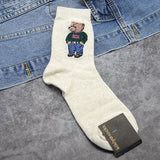 Cartoon gentleman bear Men's Socks Cotton Harajuku Skateboard Socks winter warm Novelty Breathable Sox Christmas Gift