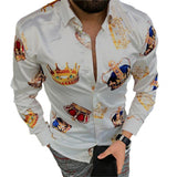 Luxury Crown Printed Shirts Men 2021 Spring Long Sleeve Slim Casual Dress Shirt Streetwear Social Party Clothes Camisa Masculina