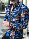 Men's butterfly print shirt, tight shirt, men's long sleeve shirt, 2021 cotton e-shirt