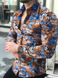 Men's butterfly print shirt, tight shirt, men's long sleeve shirt, 2021 cotton e-shirt