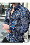 Men's butterfly print shirt, tight shirt, men's long sleeve shirt, 2021 cotton e-shirt