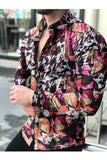 Men's butterfly print shirt, tight shirt, men's long sleeve shirt, 2021 cotton e-shirt