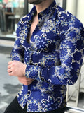Men's butterfly print shirt, tight shirt, men's long sleeve shirt, 2021 cotton e-shirt
