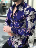 Men's butterfly print shirt, tight shirt, men's long sleeve shirt, 2021 cotton e-shirt