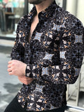 Men's butterfly print shirt, tight shirt, men's long sleeve shirt, 2021 cotton e-shirt