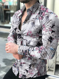 Men's butterfly print shirt, tight shirt, men's long sleeve shirt, 2021 cotton e-shirt