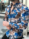 Men's butterfly print shirt, tight shirt, men's long sleeve shirt, 2021 cotton e-shirt