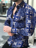 Men's butterfly print shirt, tight shirt, men's long sleeve shirt, 2021 cotton e-shirt