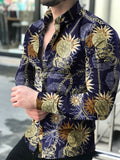 Men's butterfly print shirt, tight shirt, men's long sleeve shirt, 2021 cotton e-shirt