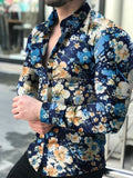 Men's butterfly print shirt, tight shirt, men's long sleeve shirt, 2021 cotton e-shirt