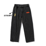 LAPPSTER Mens Korean Fashoins Harem Blue Jeans Pants 2021 Vintage Straight Pants Harajuku Jeans Baggy Free Belt Wide Leg Denim