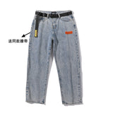 LAPPSTER Mens Korean Fashoins Harem Blue Jeans Pants 2021 Vintage Straight Pants Harajuku Jeans Baggy Free Belt Wide Leg Denim