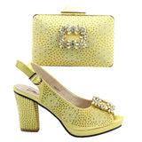 2021 Nice Gold Design Italian Slipper Shoes With Bag Set Latest Rhinestone African Women High Heels Shoes And Bags For Party