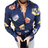 Luxury Crown Printed Shirts Men 2021 Spring Long Sleeve Slim Casual Dress Shirt Streetwear Social Party Clothes Camisa Masculina
