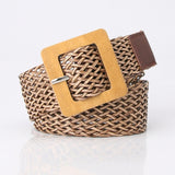 Vintage Boho Braided Waist Belt Summer Solid Female Belt Round Wooden Smooth Buckle Fake Straw Wide Belts For Women Hot Sale