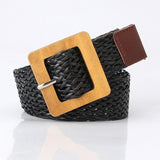 Vintage Boho Braided Waist Belt Summer Solid Female Belt Round Wooden Smooth Buckle Fake Straw Wide Belts For Women Hot Sale