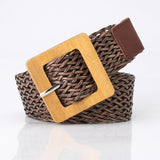 Vintage Boho Braided Waist Belt Summer Solid Female Belt Round Wooden Smooth Buckle Fake Straw Wide Belts For Women Hot Sale