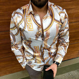 2021 Leopard Color Piece Men's Slim Shirt Autumn Casual Turn-down Collar Streetwear Fashion Together print  Long Sleeve Shirt To