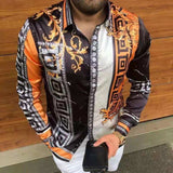 2021 Leopard Color Piece Men's Slim Shirt Autumn Casual Turn-down Collar Streetwear Fashion Together print  Long Sleeve Shirt To