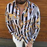 2021 Leopard Color Piece Men's Slim Shirt Autumn Casual Turn-down Collar Streetwear Fashion Together print  Long Sleeve Shirt To