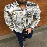 2021 Leopard Color Piece Men's Slim Shirt Autumn Casual Turn-down Collar Streetwear Fashion Together print  Long Sleeve Shirt To