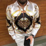 2021 Leopard Color Piece Men's Slim Shirt Autumn Casual Turn-down Collar Streetwear Fashion Together print  Long Sleeve Shirt To