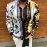 2021 Leopard Color Piece Men's Slim Shirt Autumn Casual Turn-down Collar Streetwear Fashion Together print  Long Sleeve Shirt To