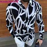2021 Leopard Color Piece Men's Slim Shirt Autumn Casual Turn-down Collar Streetwear Fashion Together print  Long Sleeve Shirt To