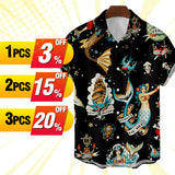 2021 New shirts for men Summer Floral Elements 3d Digital Printing Trend Loose Short-Sleeved Men's Shirt Top 6xl Large Size