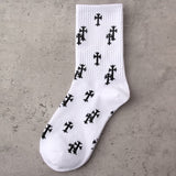 Crew Street Fashion Socks Spiny Crucifix Latin Cross Rood Cotton Gothic Elastic Punk Cemetery Tombstone Coconut Cocoa Palm Tree