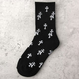 Crew Street Fashion Socks Spiny Crucifix Latin Cross Rood Cotton Gothic Elastic Punk Cemetery Tombstone Coconut Cocoa Palm Tree